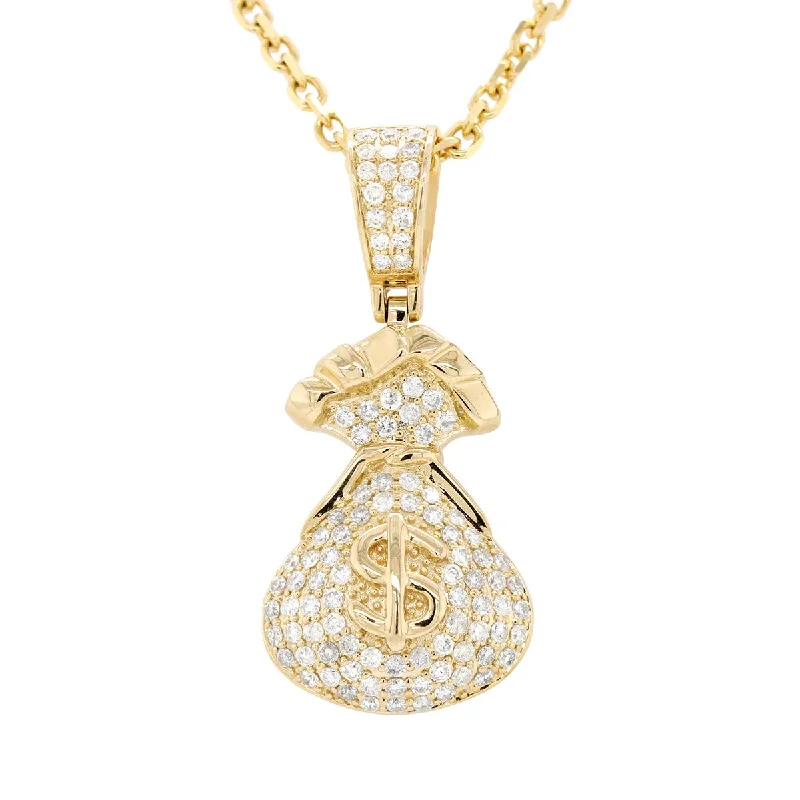 gold-plated necklaces for women-YELLOW GOLD MONEYBAG PENDANT WITH DIAMONDS, 1.30 CT TW