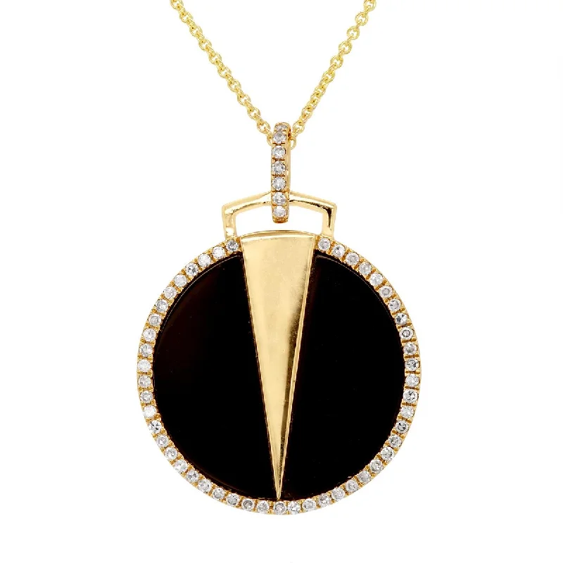 unique pendant necklaces for women-MODERN YELLOW GOLD PENDANT WITH BLACK ONYX AND DIAMONDS, .15 CT TW