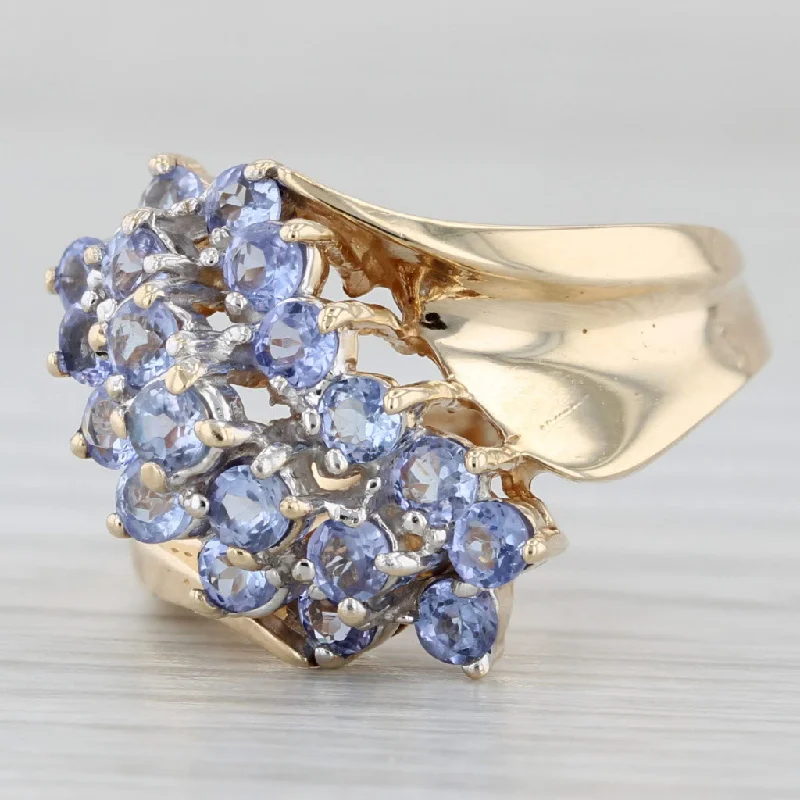 radiant-cut engagement rings for women-1.14ctw Tanzanite Cluster Ring 10k Yellow Gold Size 5 Cocktail