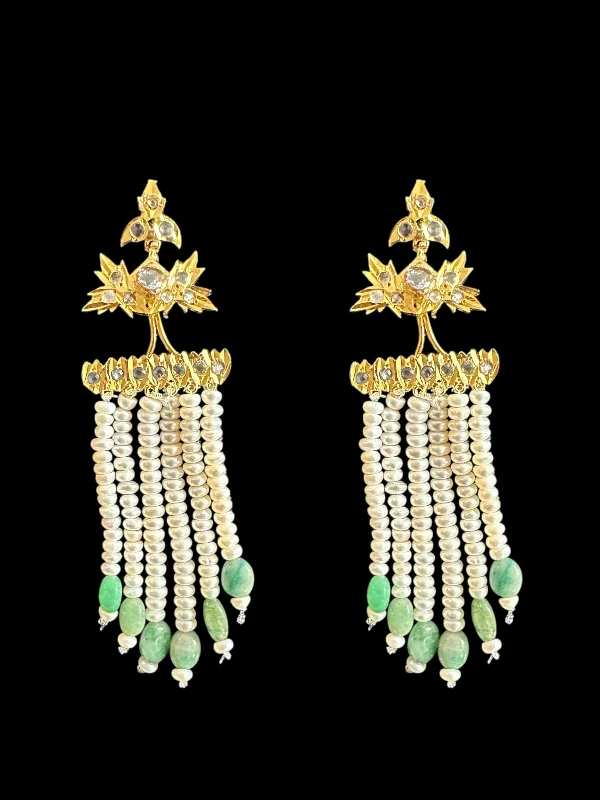 gemstone stud earrings for women-DER719 Grape earrings in fresh water pearls and emerald beads ( READY TO SHIP )