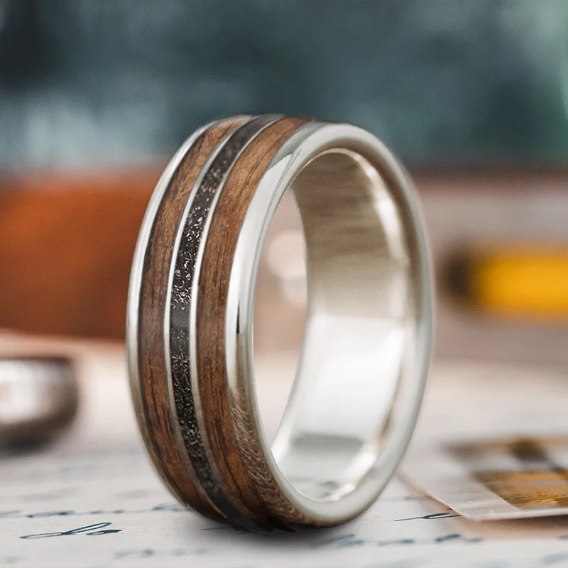 wedding band rings for women-Custom Design - 3-Inlay Narrow Center 7Z-1UbwbxfUMoZ4mLAYTjfAp