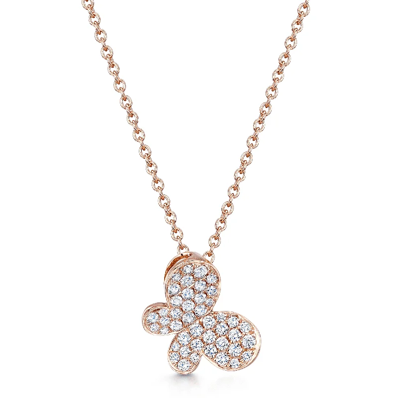 geometric pendant necklaces for women-18ct Rose Gold Diamond Pave Set Side Butterfly Pendant