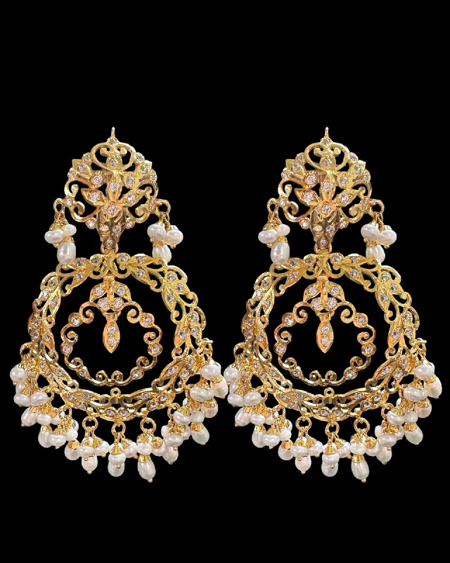 birthstone earrings for women-Gold plated silver chandbali earrings in fresh water pearls ( READY TO SHIP )