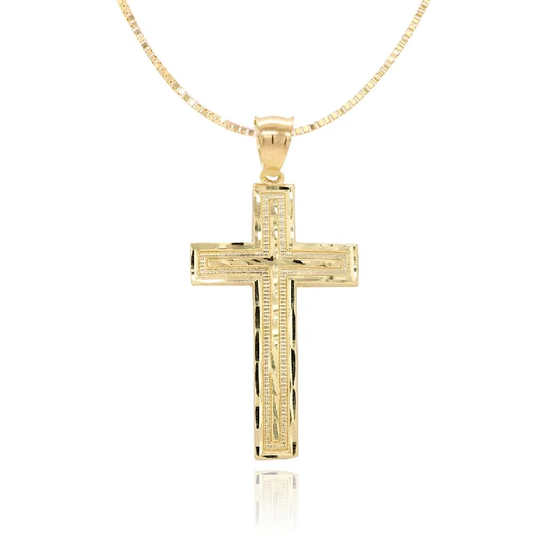 choker necklaces for women-LARGE YELLOW GOLD CROSS CHARM WITH DIAMOND CUT FINISH