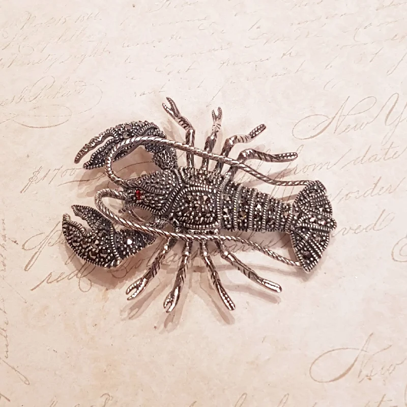 summer brooches for women-Lobster Brooch Pendant Silver Marcasite