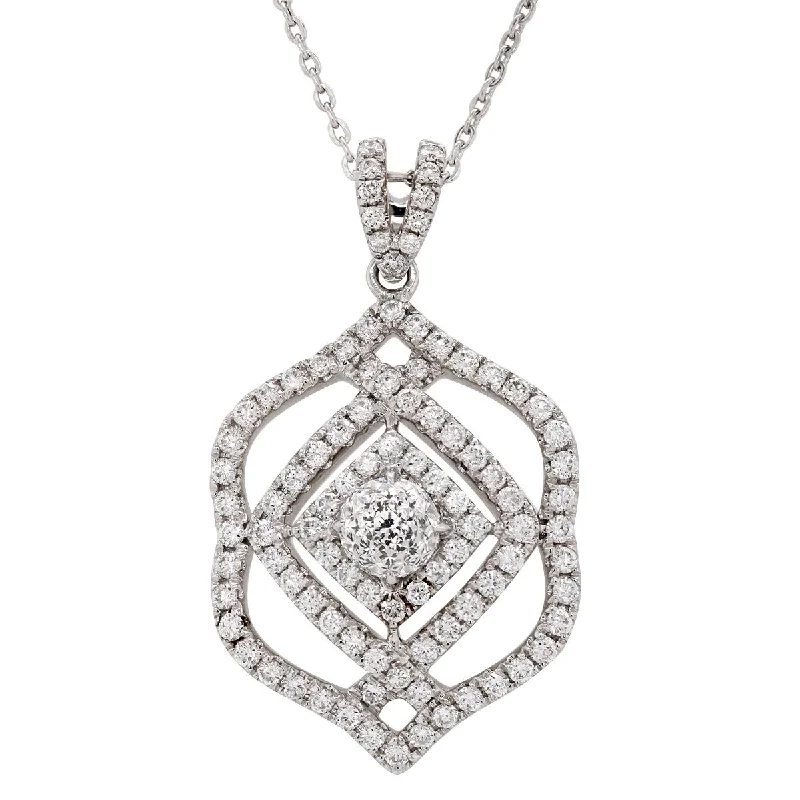 luxury necklaces for women-WHITE GOLD PENDANT WITH ROSE CUT CENTER DIAMOND, 1 3/4 CT TW