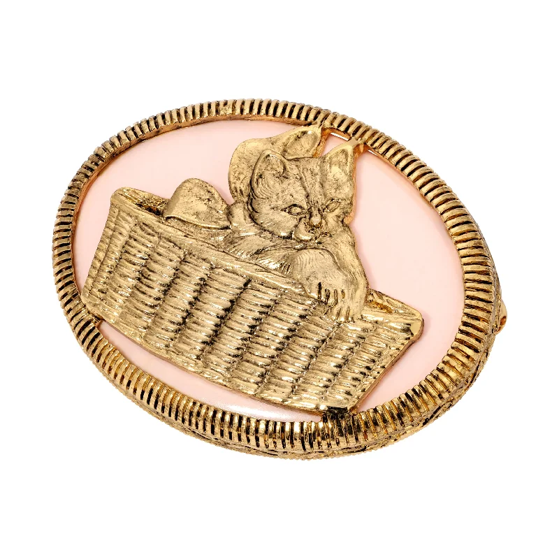 butterfly rhinestone brooches for women-1928 Jewelry Cat In Wicker Basket Brooch