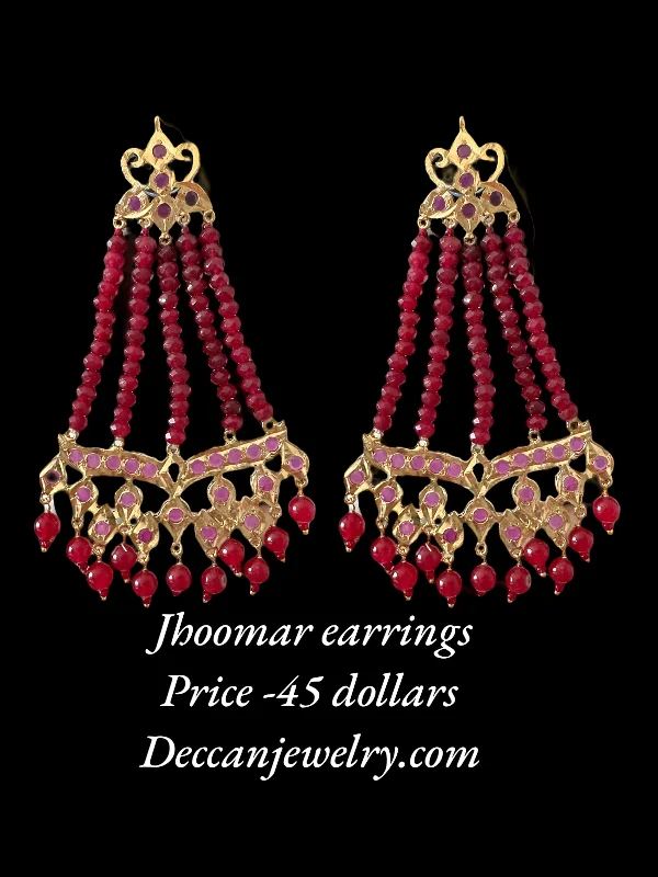 infinity earrings for women-DER590 Amrita jhoomar earrings in ruby beads  ( READY TO SHIP )