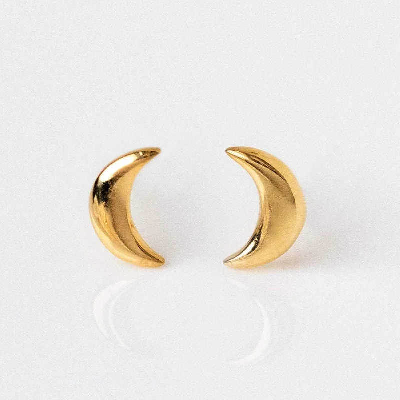 emerald earrings for women-Solid Gold Moon Earrings