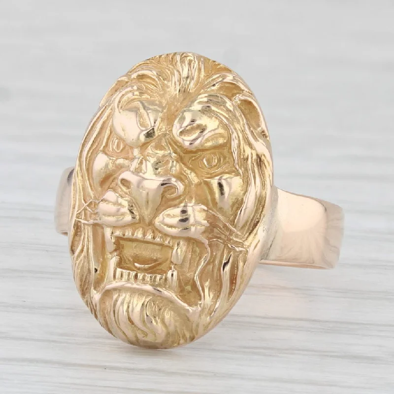 vintage-style diamond engagement rings for women-Lions Head Signet Ring 10k 18k Yellow Gold Size 6.5 Antique Stickpin Conversion