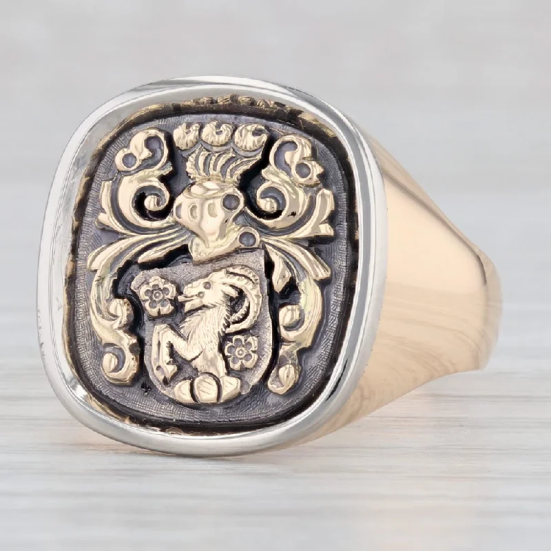 fancy engagement rings for women-Ram Knight Coat of Arms Signet Ring 18k Gold Coat of Arms Size 13 Men's