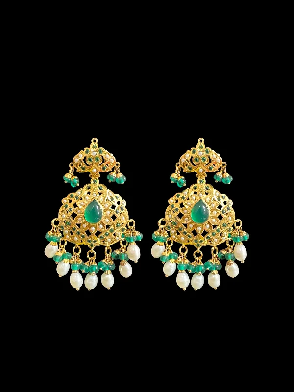 modern earrings for women-Emerald pearl gold plated silver earrings ( READY TO SHIP )