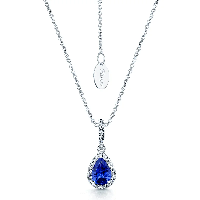 double chain necklaces for women-18ct White Gold Pear Shape Tanzanite And Diamond Pendant