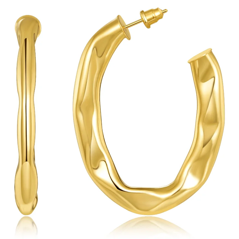 trendy earrings for women-Chunky Oval Hoop Earrings 14K Gold Plated