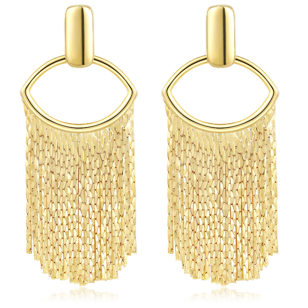 crystal stud earrings for women-Tassel Dangle Earrings 14K Gold Plated