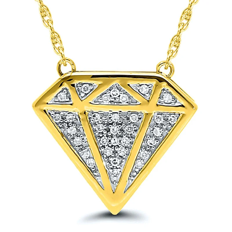 layered silver necklaces for women-YELLOW GOLD DIAMOND OUTLINE DESIGN DIAMOND PENDANT, .10 CT TW