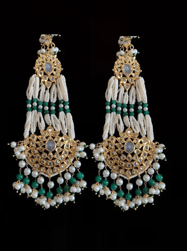 luxury pearl earrings for women-DER84 Lana jhoomar earrings - emerald   ( SHIPS IN 4 WEEKS )