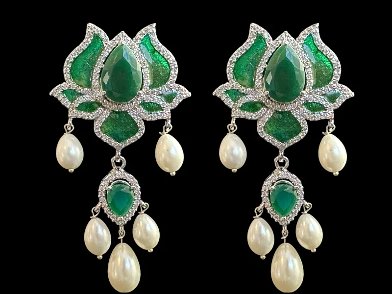 moon earrings for women-ET572 Maria lotus dangler earrings in green ( READY TO SHIP )