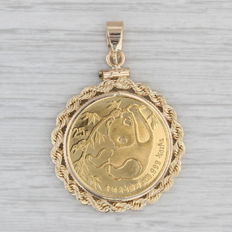 rose gold diamond engagement rings for women-Authentic Chinese Panda Coin Pendant 14k Bezel 1/4ozt 999 Gold 1985 25 Yuan