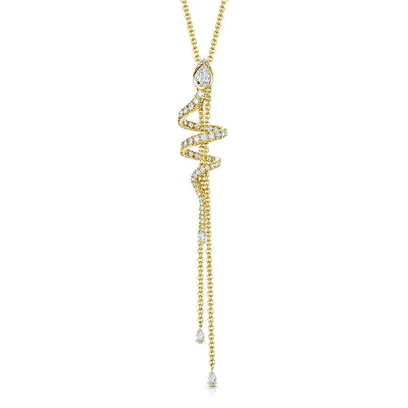 ruby necklaces for women-18ct Yellow Gold Serpente Pear And Round Brilliant Cut Diamond Spiral Pave Necklet With Diamond Tassels