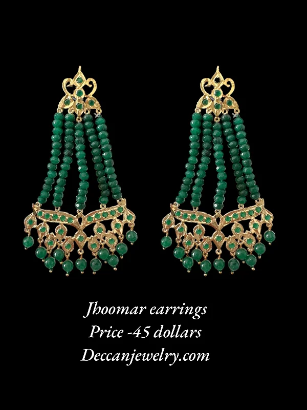 leaf-shaped earrings for women-DER589 Amrita jhoomar earrings in green beads  ( SHIPS IN 4 WEEKS  )