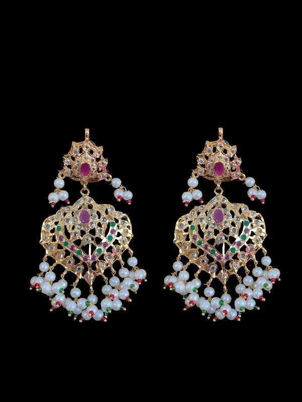 zirconia earrings for women-DER333 Ekta earrings in ruby emerald   ( SHIPS IN 4 WEEKS  )