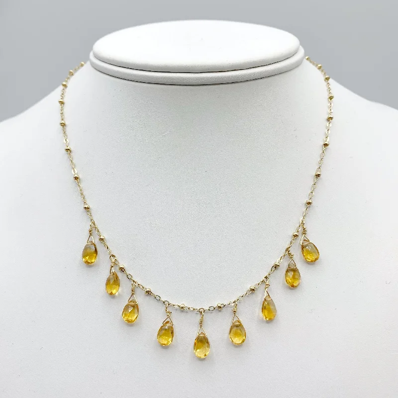 sapphire necklaces for women-Citrine Drops on Gold Filled Chain