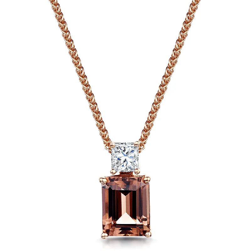 custom heart necklaces for women-18ct Rose Gold Pink Tourmaline And Princess Cut Diamond Pendant