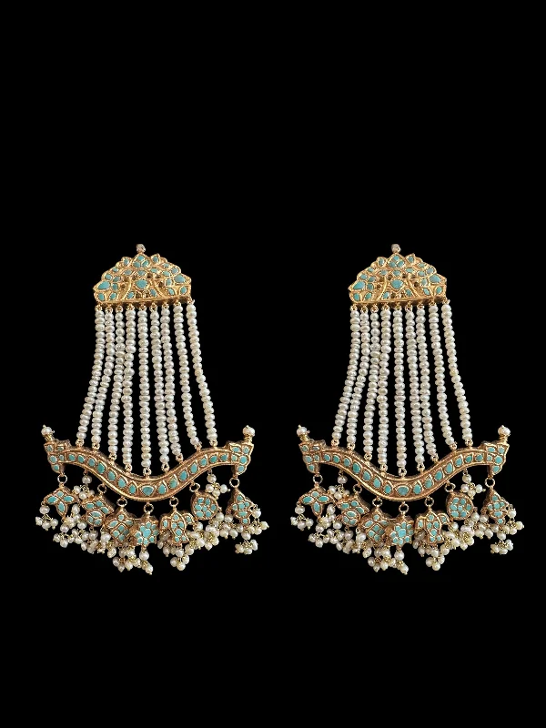 sterling hoop earrings for women-Anuja jhoomar earrings in fresh water pearls and turquoise ( SHIPS IN 3 WEEKS )