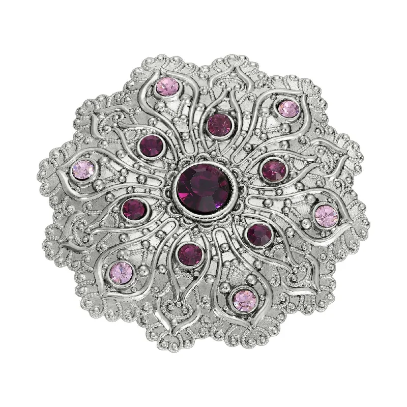 butterfly brooches for women-1928 Jewelry Imperial Silver Tone Flower Crystal Brooch