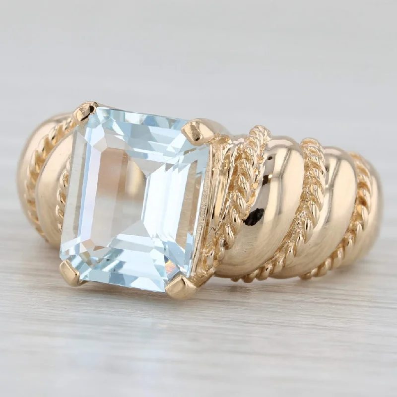 engagement rings with zirconia for women-3ct Aquamarine Emerald Cut Solitaire Ring 14k Yellow Gold Size 5.75