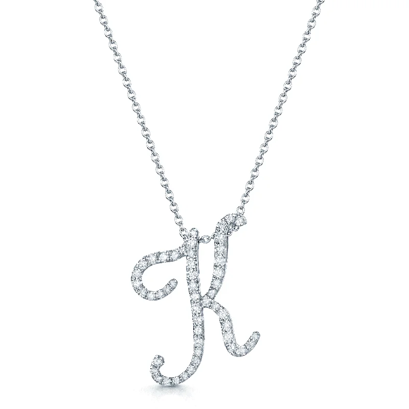 double heart necklaces for women-18ct White Gold Diamond Initial "K" Pendant