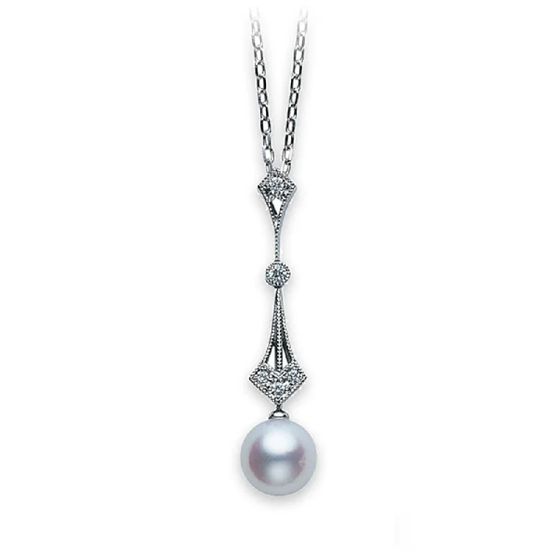 diamond necklaces for women-18ct White Gold Akoya Pearl & Diamond Vintage Pendant