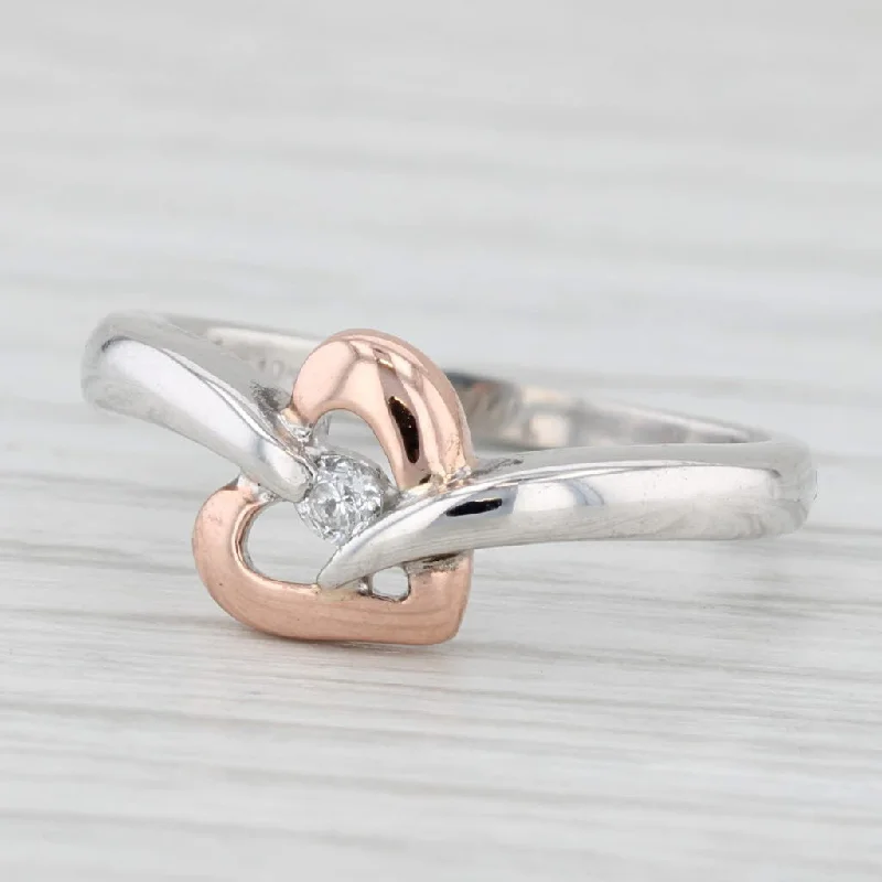 yellow gold engagement rings for women-Diamond 2-Toned Heart Ring 10k White Rose Gold Size 4.75