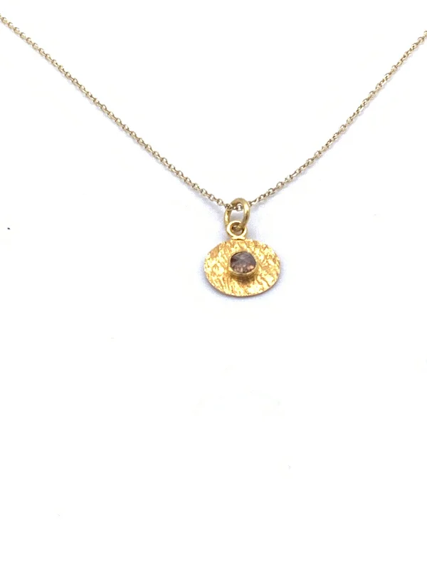 classic pearl necklaces for women-Champagne Diamond on a Golden Sun Disk