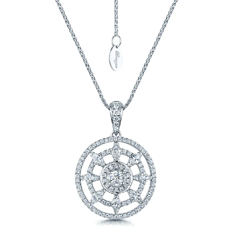 statement necklaces for women-18ct White Gold Diamond Set Circle Openwork Pendant