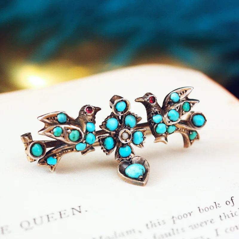 elegant brooches for women-Romantic Victorian Turquoise Forget-me-not Brooch