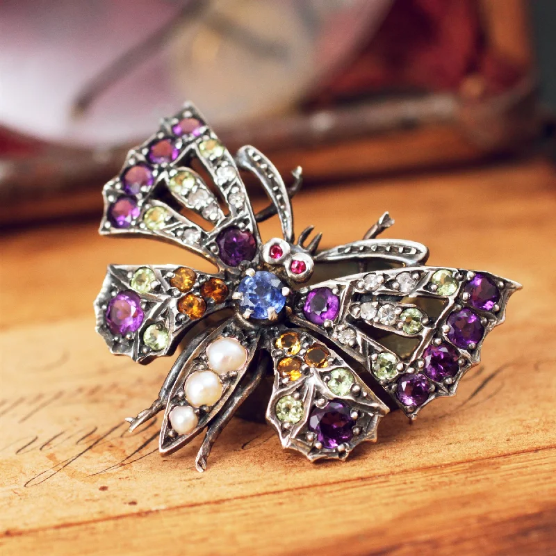 costume brooches for women-Late Victorian Gemset Butterfly Brooch