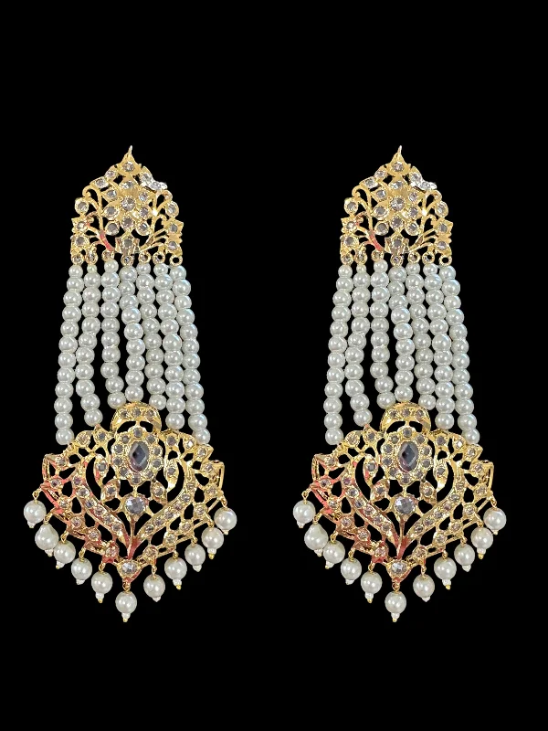 crystal earrings for women-DER529 Ekta Hyderabadi jhoomar earrings - pearls  ( SHIPS IN 4 WEEKS )