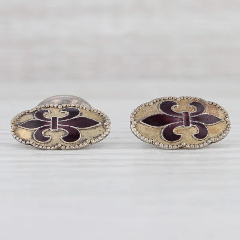 custom engagement rings for women-Vintage Fleur De Lis Cufflinks Sterling Silver Enamel Men's Suit Accessories