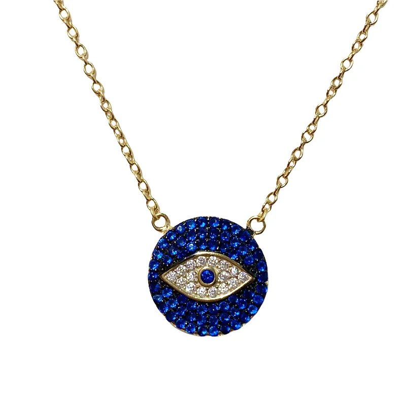 adjustable gold necklaces for women-Evil Eye Sparkle Disc Necklace