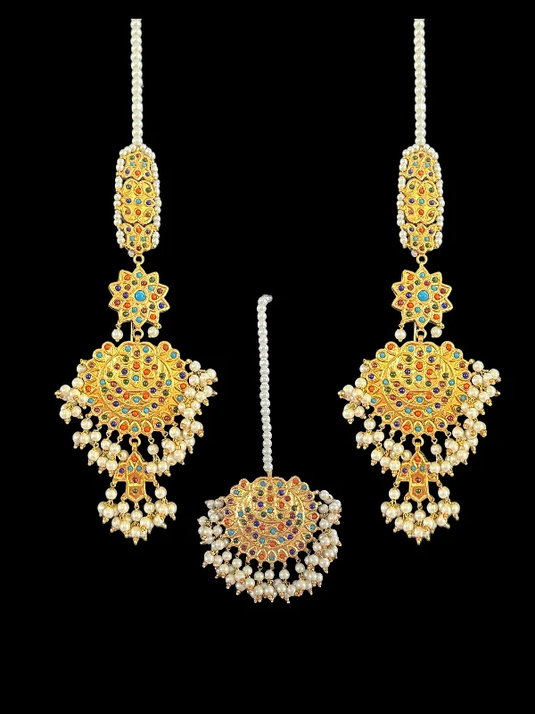 drop earrings for women-Navratan earrings Tika ( READY TO SHIP )