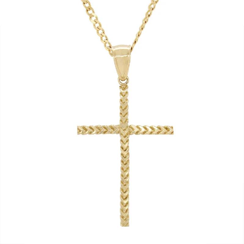 diamond necklaces for women-LARGE YELLOW GOLD CROSS CHARM PENDANT WITH TEXTURED FINISH