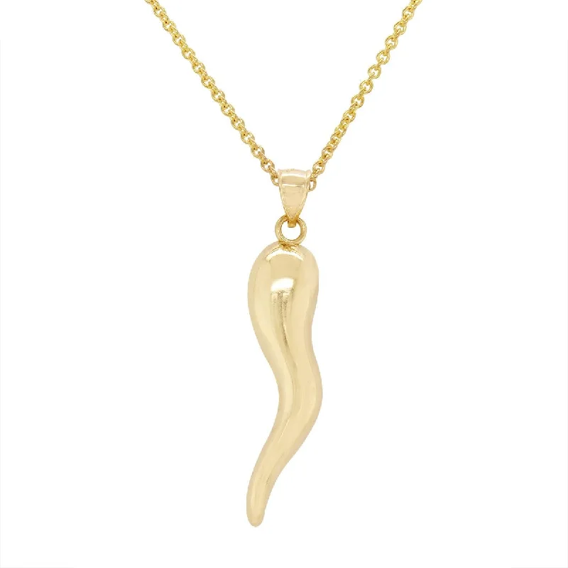 gemstone necklaces for women-YELLOW GOLD LARGE ITALIAN HORN CHARM PENDANT