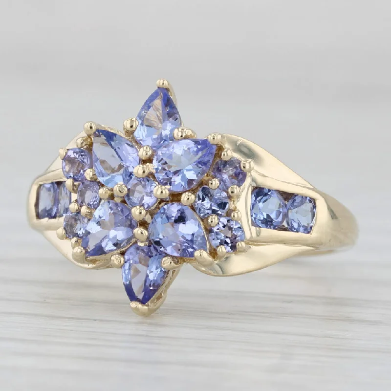 round engagement rings for women-1.56ctw Tanzanite Flower Cluster Ring 14k Yellow Gold Size 7.25