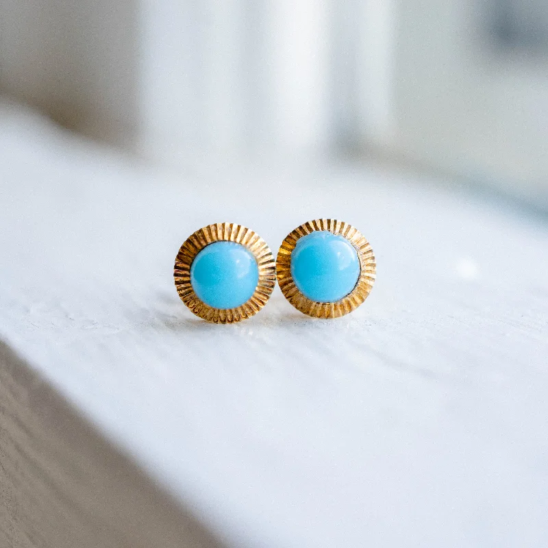 minimalist earrings for women-Blue Ceramic and 18K Gold Studs