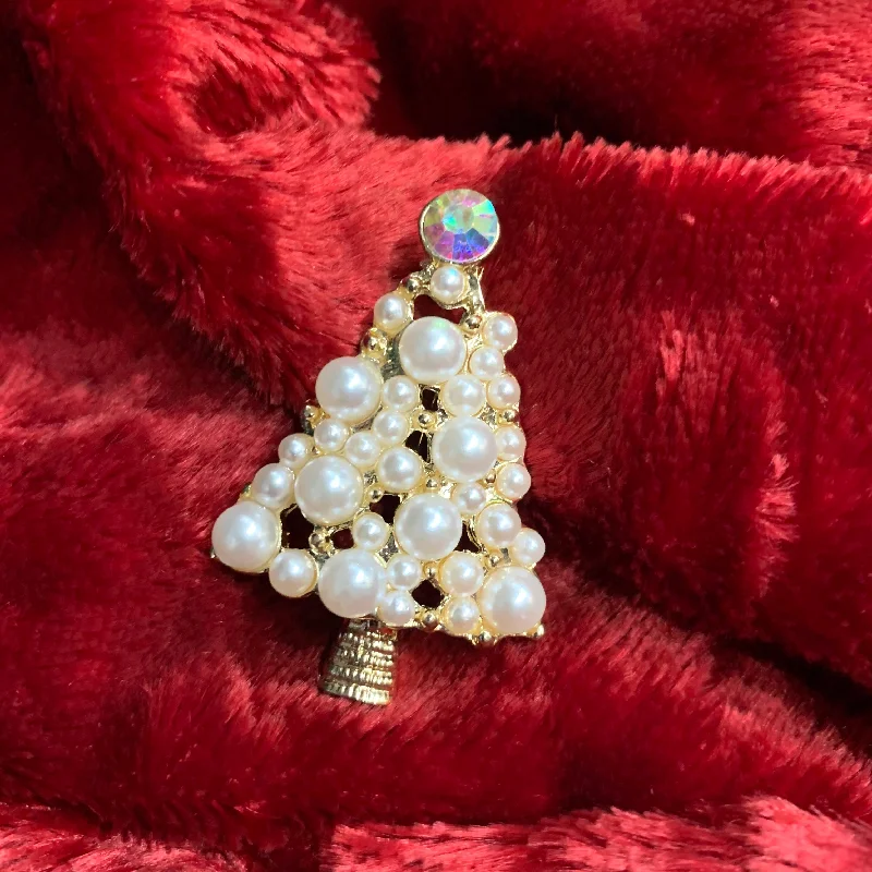 multi-layer brooches for women-Pearl Christmas Tree Brooch