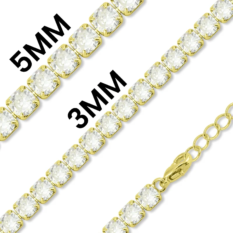 birthstone necklaces for women-Gold PVD Coated Over Brass Cubic Zirconia Tennis Chains / BLC0002