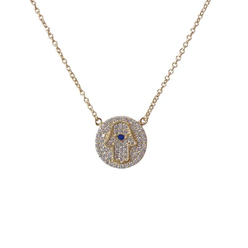 infinity love necklaces for women-Hamsa Sparkle Disc Necklace