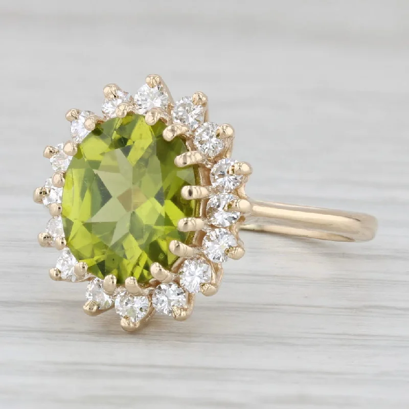 princess-cut engagement rings with diamonds for women-3.40ctw Oval Peridot Diamond Halo Ring 14k Yellow Gold Size 7.25